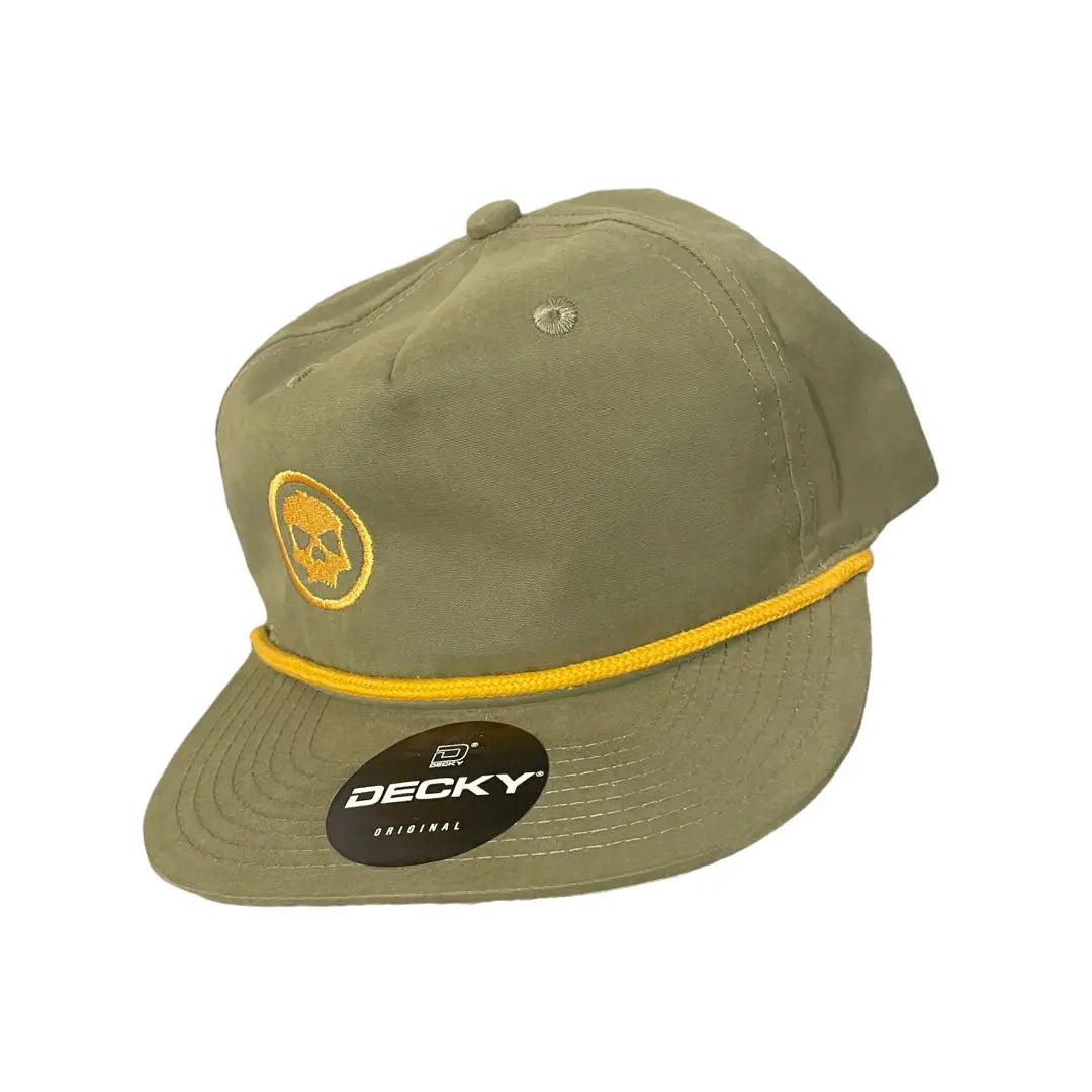 Infamous Decky Snapback Hat - Olive / Yellow Skull Icon