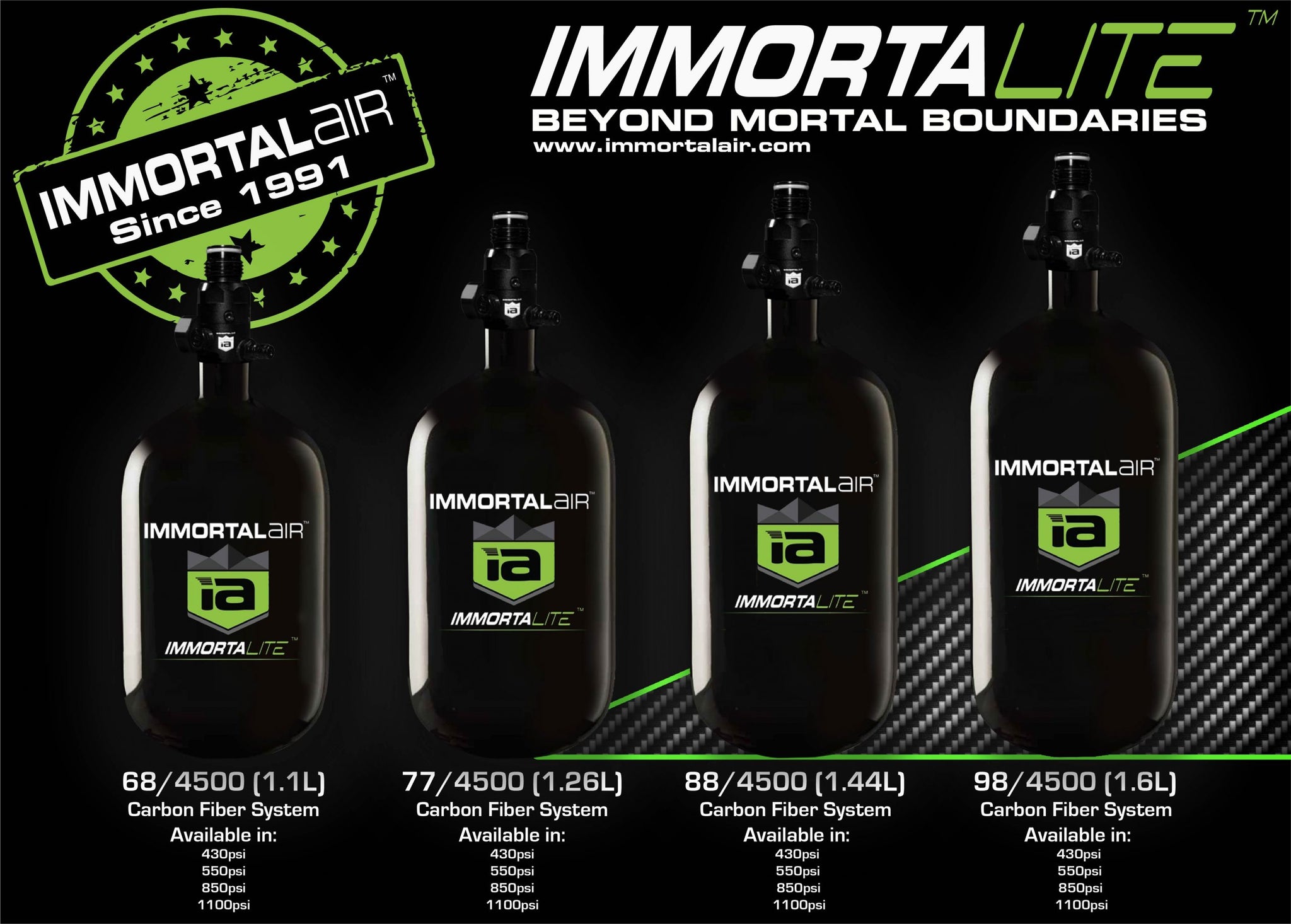 Immortal Air ImmortaLITE 88ci 4500psi Carbon Air System